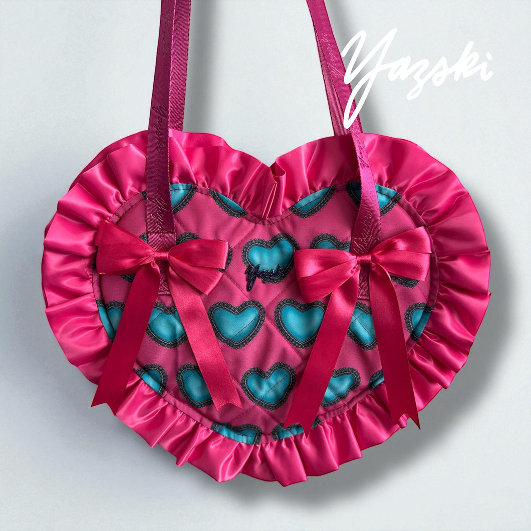 Pink Turquoise Ruffle Heart Tote