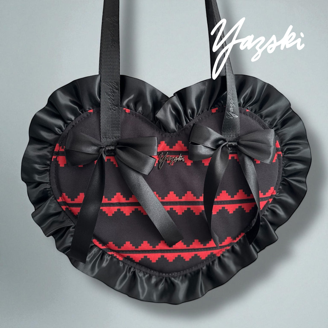 Black Red NB Ruffle Heart Tote