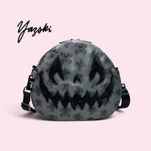 Load image into Gallery viewer, Rounded Triangle Gray Spider Spooky Pumpkin Purse
