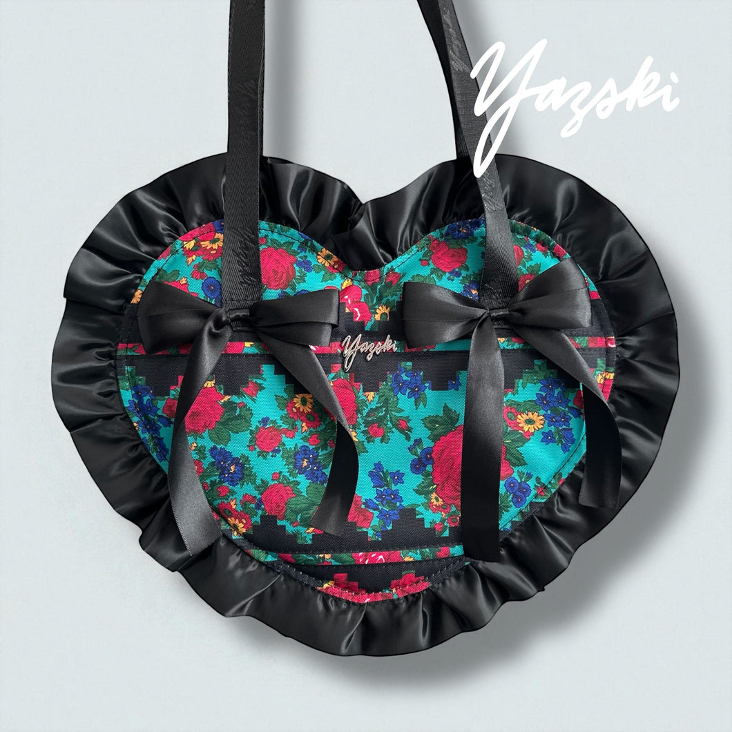 Verdigris Navajo Basket Ruffle Heart Tote