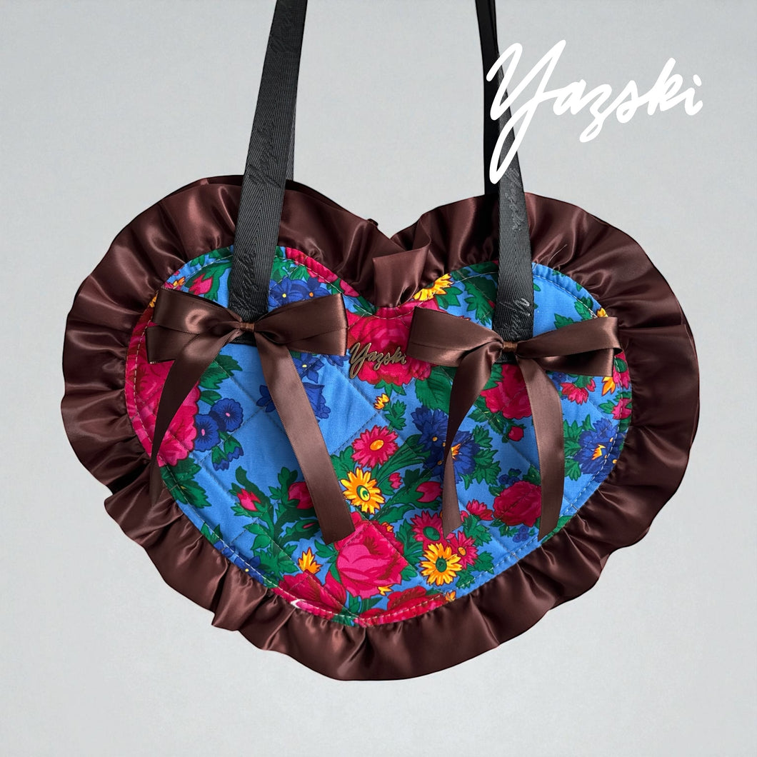 Masani Blue Floral Heart Ruffle Tote