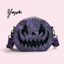 Load image into Gallery viewer, Embossed Purple Floral Spooky Pumpkin Purse

