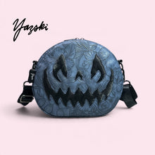 Load image into Gallery viewer, Embossed Blue Floral Spooky Pumpkin Purse
