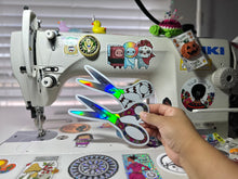 Load image into Gallery viewer, Holographic Pink Floral Scissors Sticker
