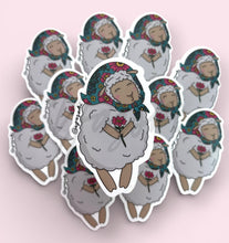 Load image into Gallery viewer, Sheep stickers with decorative headscarves and flowers on a white background
